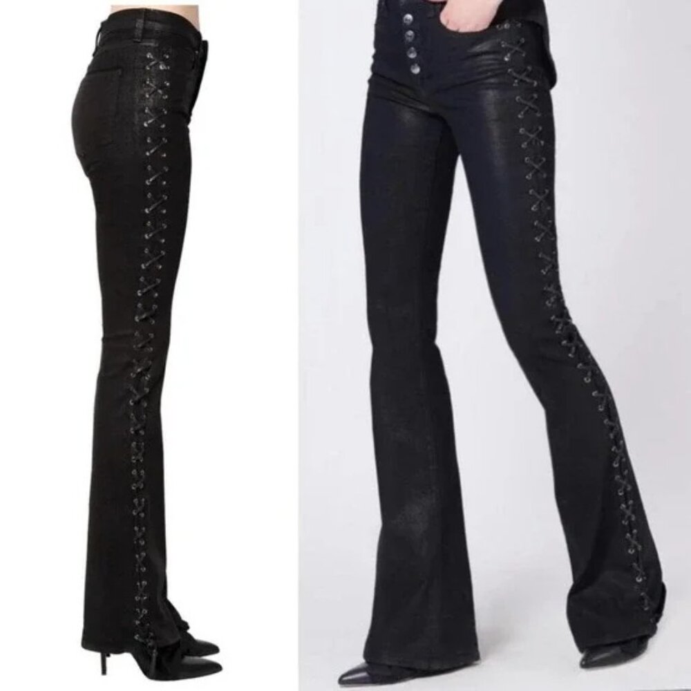 Veronica Beard Black Lace-Up Denim Flare Jeans Hot Look!